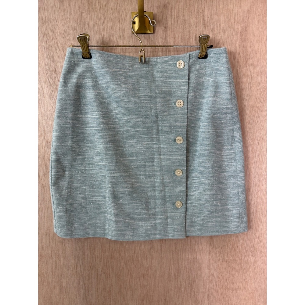 Loft Light Blue Textured Metallic Button Side Mini Skirt Size 4